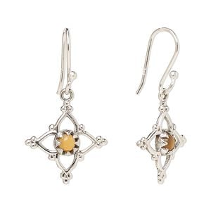 Earring, Create Compliments&reg;, antiqued sterling silver and carnelian (dyed/heated), fishhook, 32mm with 17mm single-sided open beaded diamond, 21 gauge. Sold per pair.