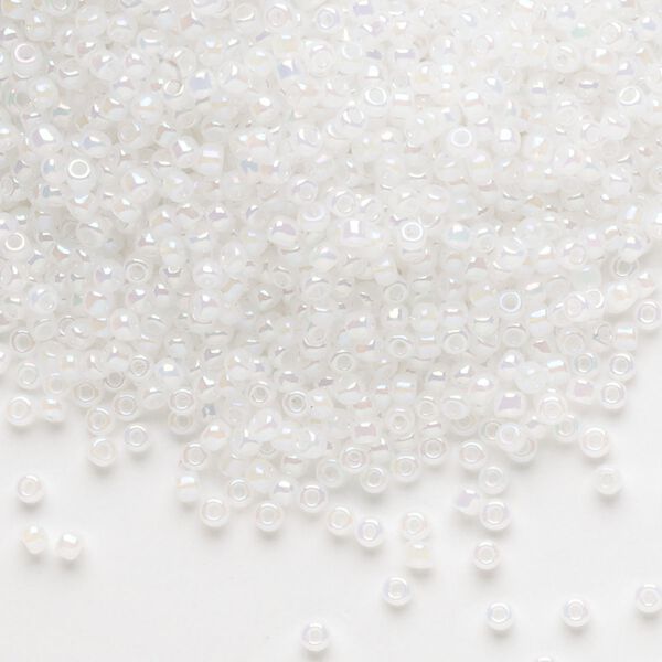 Seed bead, Dyna-Mites&trade;, glass, pkg/40g, #11 round, opaque ceylon rainbow white, (334R 11/0 RR). image number 0