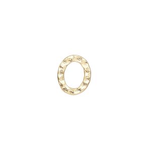 Component, gold-plated steel, 12x10mm double-sided hammered flat open oval. Sold per pkg of 12.