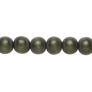 Bead 1pkg1, Taiwanese cheesewood (dyed / waxed), dark forest green, 7-8mm round, 15-1/2 to 16 inches.