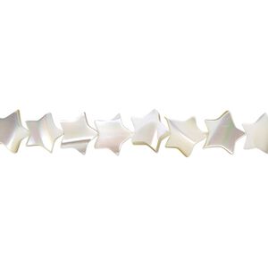 Mother-of-pearl shell 1pkg1, star bead 15.5 to 16 inch white 7x7mm