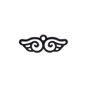 Charm, painted steel, black, 25x8mm wing with cutout. Sold per pkg of 10.