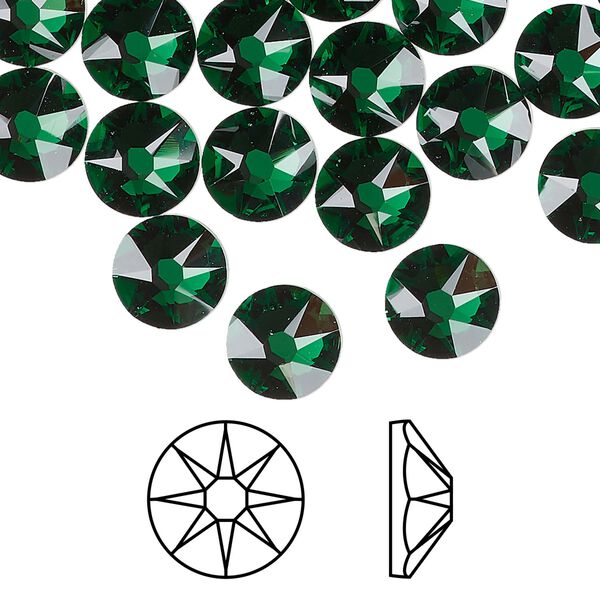 Flat back 144pk majestic green foil back, Swarovski&reg; 8.412-8.672mm rose round SS40 2088 image number 0