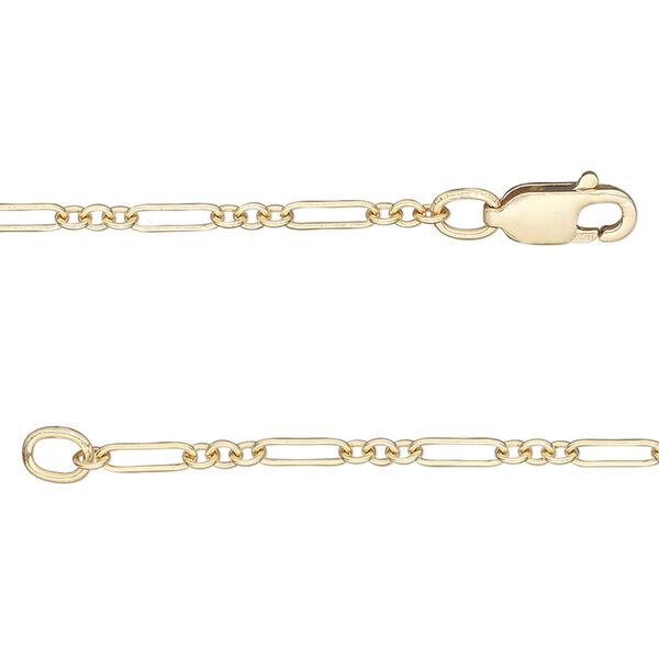 Chain 1pkg1 14Kt gold-filled figaro, 2mm round / springring clasp, 16 inch image number 0