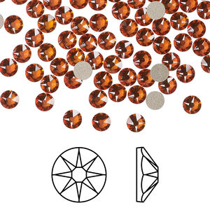 Flat back 1pkg144 dark orange (HICT) foil back, Crystal Passions&reg; 3.8-4mm rose round SS16 2088