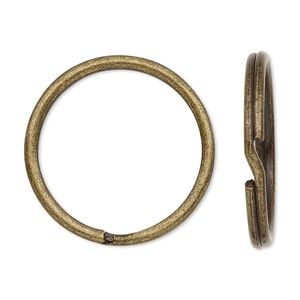 Key ring 1pkg10 brass-finished, 28mm round, 24mm inside diameter / steel / antique