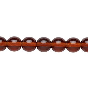 Bead, Preciosa, Czech glass druk, transparent dark topaz, 8mm round. Sold per 15-1/2" to 16" strand.