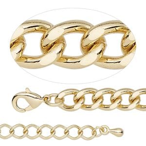 Chain 1pkg1 curb, 6.8mm / lobster claw clasp, gold-finished steel / brass 18 inch