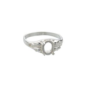 Ring, Sure-Set&trade;, sterling silver, two-leaf band with 8x6mm 4-prong oval setting, size 6. Sold individually.
