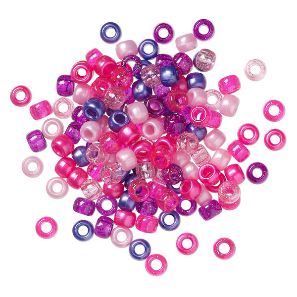 Pony bead mix 1pkg900, The Beadery&reg; plastic, mixed opacity, cotton candy colors, 9x6mm (750V234) image number 0