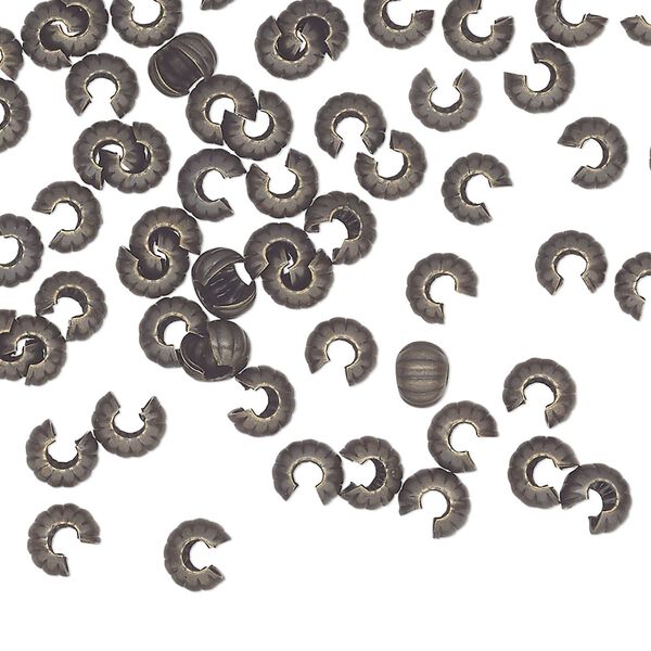 Crimp cover, antique gold-plated brass, 4mm corrugated round. Sold per pkg of 500. image number 0