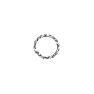 Jump ring 1pkg4 sterling silver, 12mm soldered closed round / twisted & smooth wire, 9.6mm inside diameter / antiqued