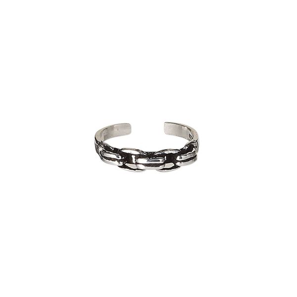 Toe ring, Create Compliments&reg;, antiqued sterling silver, 3.5mm wide with link design, adjustable. Sold individually. image number 0