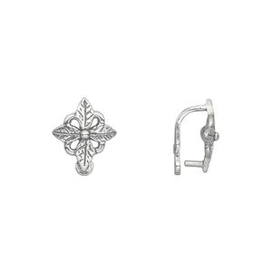 Bail, JBB Findings, peg with eye, antiqued sterling silver, 12x10mm flower, 8mm grip length. Sold individually.