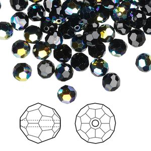 Bead 288pk jet AB, Swarovski&reg; 8mm round 5000