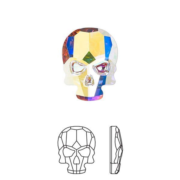 Flat back 30pk crystal AB foil back, Swarovski&reg; 18x14mm skull 2856 image number 0