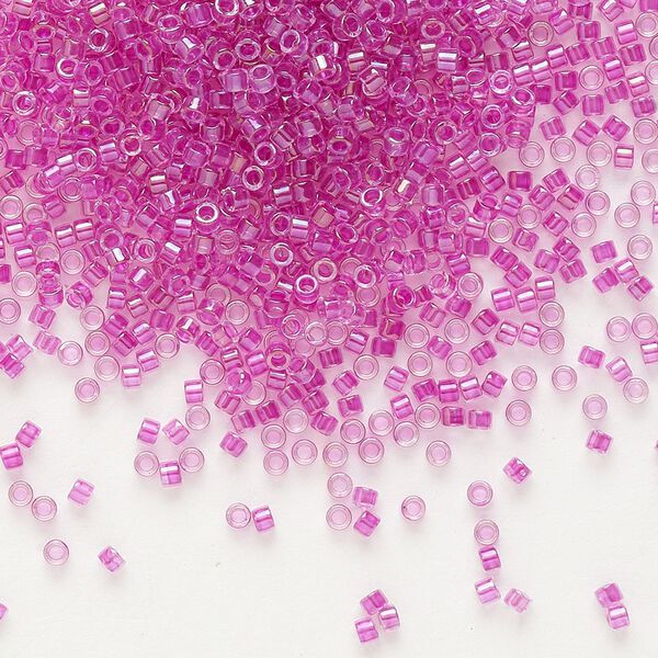 Seed bead, Delica&reg;, glass, pkg/50g, #11 round, translucent light fuchsia-lined luster crystal clear (DB-0074). image number 0