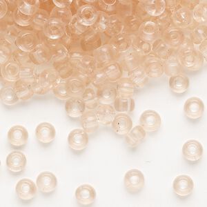 Seed bead, Miyuki, glass, pkg/25g, #6 rocaille, transparent pink mist (RR-155).