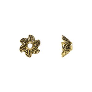 Bead cap, antiqued gold-finished "pewter" (zinc-based alloy), 11x6mm leaf, fits 8-9mm beads. Sold per pkg of 20.