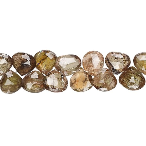 Andalusite 1pkg1, hand-cut top-drilled faceted puffed teardrop bead natural , 7 inch 7x6mm-9x9mm image number 0