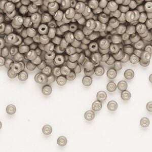 Seed bead, Miyuki, glass, pkg/50g, #8 rocaille, opaque matte galvanized pewter, (RR-2091).