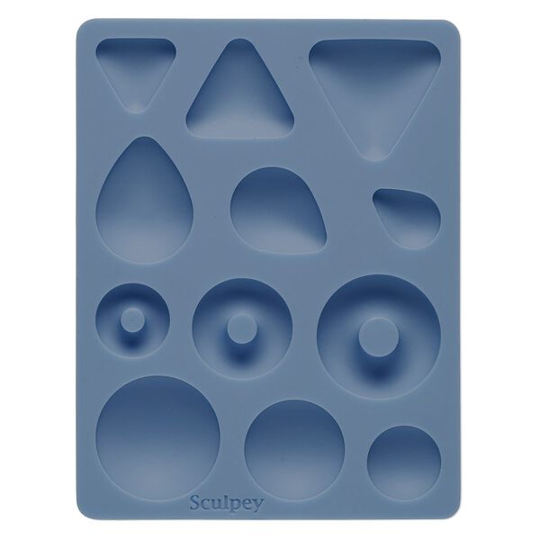 Mold, Sculpey&reg;, silicone, blue, 5x3-3/4 inches with 19x14mm-33mm assorted shape cabochon. Sold individually. image number 0