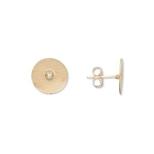 Earstud 1pkg10 14Kt gold-filled / gold-plated , 10mm flat pad / earnuts, brass 5 pair