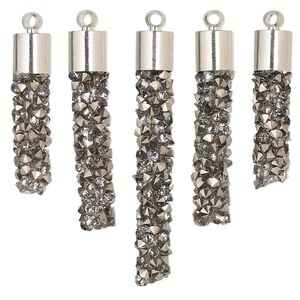 Focal, glass / resin / imitation rhodium-finished brass, gunmetal, 22.5x6mm-37x6mm graduated fan stick. Sold per 5-piece set.