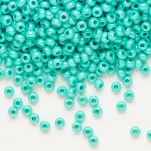 Seed bead, Preciosa Ornela Czech glass, pkg/50g, #8 rocaille, opaque terra dyed sea green luster chalkwhite, (16358).