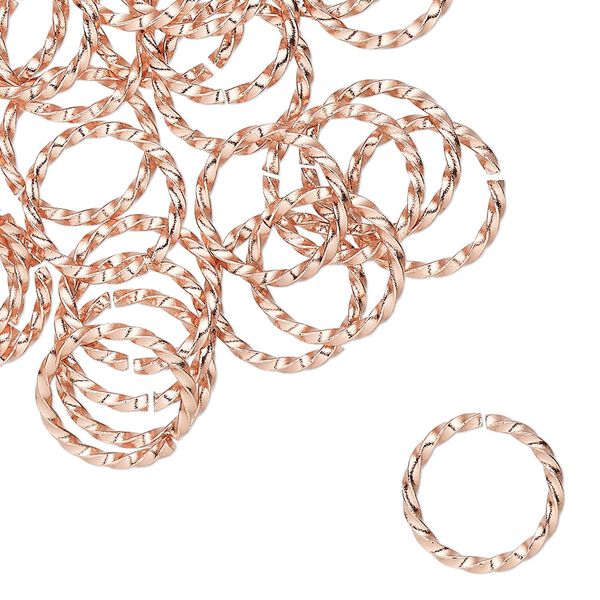 Jump ring 1pkg50 copper, 12mm hand-cut twisted round, 16 gauge / 9.5mm inside diameter image number 0