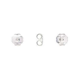 Earnut 1pkg100 silver-plated, 6x6mm scalloped round, brass 50 pair