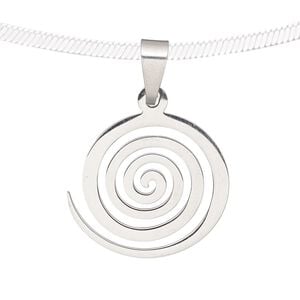 Pendant, stainless steel, 20x18mm matte and shiny swirl. Sold individually.