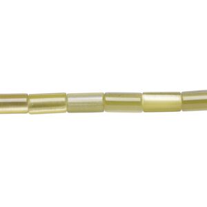 Bead, cat's eye glass (fiber optic glass), yellow-green, 8x4mm round tube. Sold per 15-inch strand.