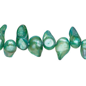 Freshwater pearl 1pkg1, baroque, 15 inch green 9x6mm-17x10mm cultured