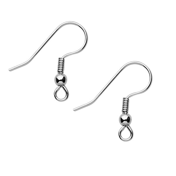 Ear wire, stainless steel, 21mm fishhook with 3mm ball and 4mm coil with open loop, 21 gauge. Sold per pkg of 500 pairs. image number 0