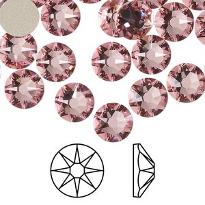 Flat back 144pk light rose foil back, Swarovski&reg; 8.412-8.672mm rose round SS40 2088