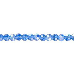 Bead 1pk 32 facets translucent medium blue AB, Celestial Crystal&reg; 4mm round 15.5-16 inch