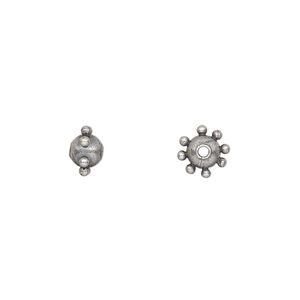 Bead 1pkg10 silver-plated, 7x5mm studded round, steel antique