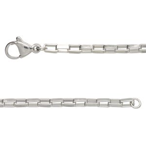 Chain 1pkg2 box, 2.5mm rectangular / lobster claw clasp, stainless steel 24 inch