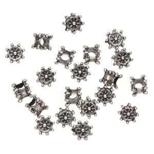 Bead 1pkg20 silver-finished "pewter", 10x7mm ship wheel, antique