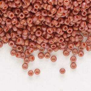 Seed bead, Miyuki, glass, pkg/25g, #11 rocaille, opaque matte rainbow carnelian red, (RR-4695).
