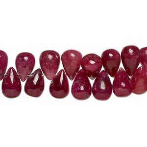 Indian ruby 1pkg1, hand-cut top-drilled teardrop bead 8 inch 9x5mm-11x7mm