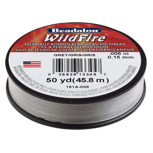 Thread, Beadalon&reg; WildFire&trade;, polyester 1pkg1, grey, 0.15mm with bonded coating, 10-pound test, 50-yard spool. image number 0