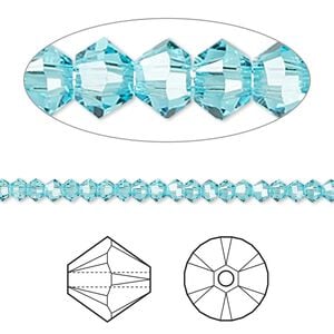 Bead 144pk light turquoise, Crystal Passions&reg; 3mm bicone 5328