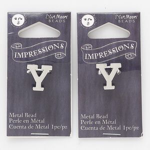 Bead 1pkg2 silver-finished "pewter", 13mm letter Y