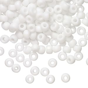 Seed bead, Miyuki, glass, pkg/25g, #6 rocaille, opaque matte rainbow chalk white, (RR-402FR).