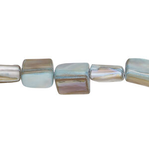 Mother-of-pearl shell 1pkg1, stick bead 15 inch sky blue / tan 9x5mm-11x8mm