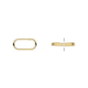 Split ring 1pkg100 gold-plated, 12x6mm oval, 10x4mm inside diameter / steel