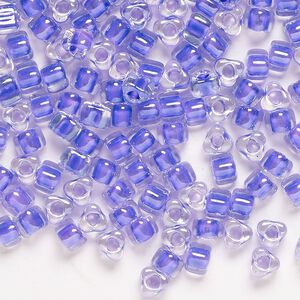 Seed bead, Miyuki, glass, transparent clear color-lined purple, (TR1123), #5 triangle. Sold per 250-gram pkg.