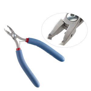 Pliers, Tronex&reg;, 7082 angulated 50-degree flush-cutter, steel and rubber, red / blue / white, 6 inches. Sold individually.